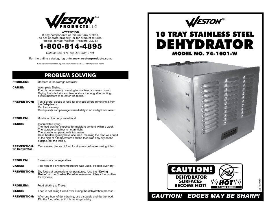 Weston Stainless Steel Dehydrator User Manual | 8 pages