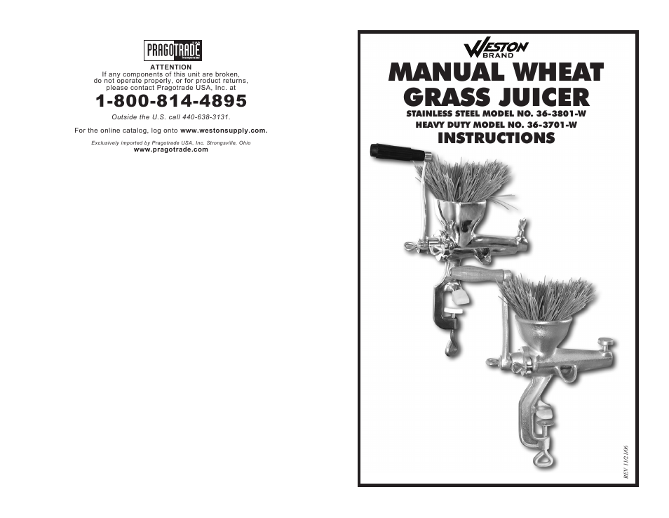 Weston Manual Wheatgrass Juicer User Manual | 4 pages