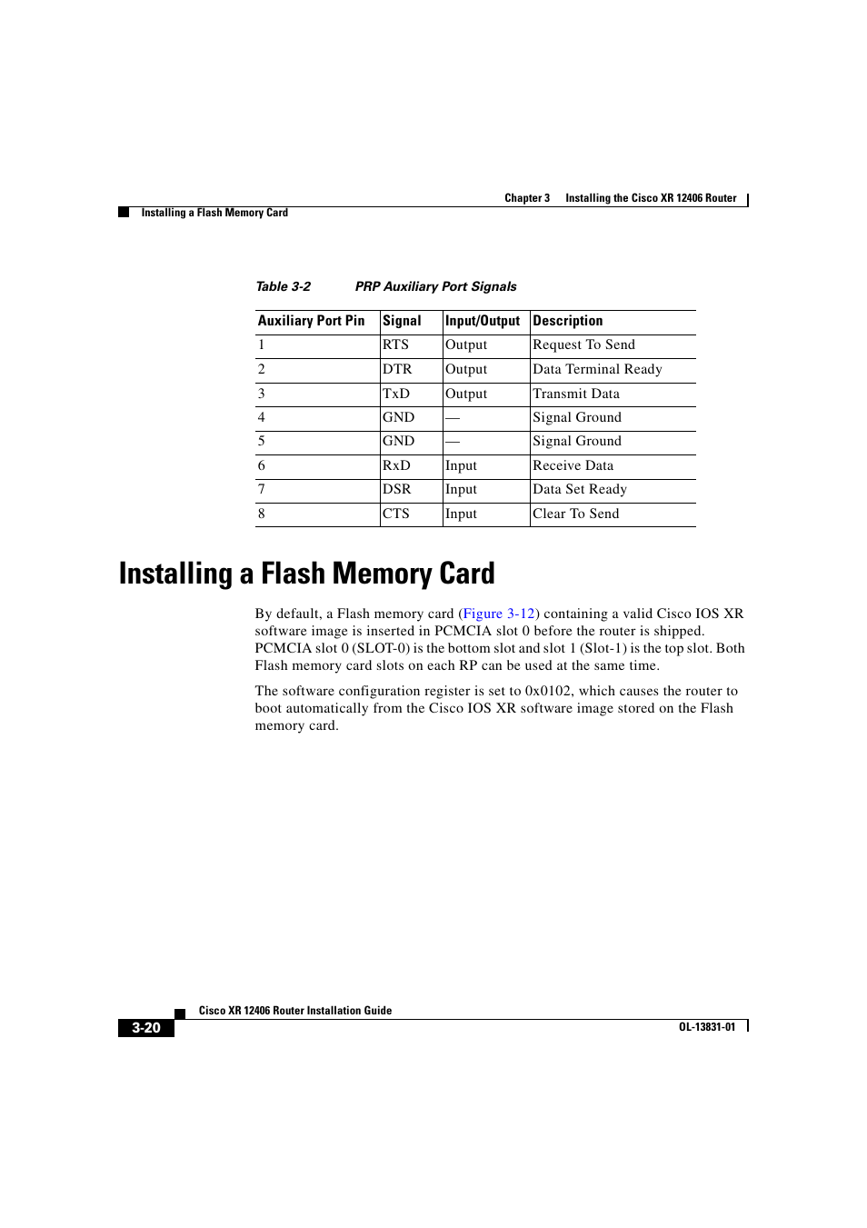 Installing a flash memory card, Table 3-2 | Cisco XR 12406 User Manual | Page 108 / 252