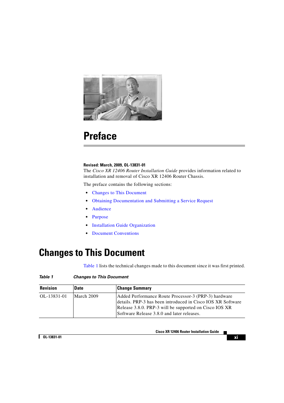 Preface, Changes to this document | Cisco XR 12406 User Manual | Page 11 / 252