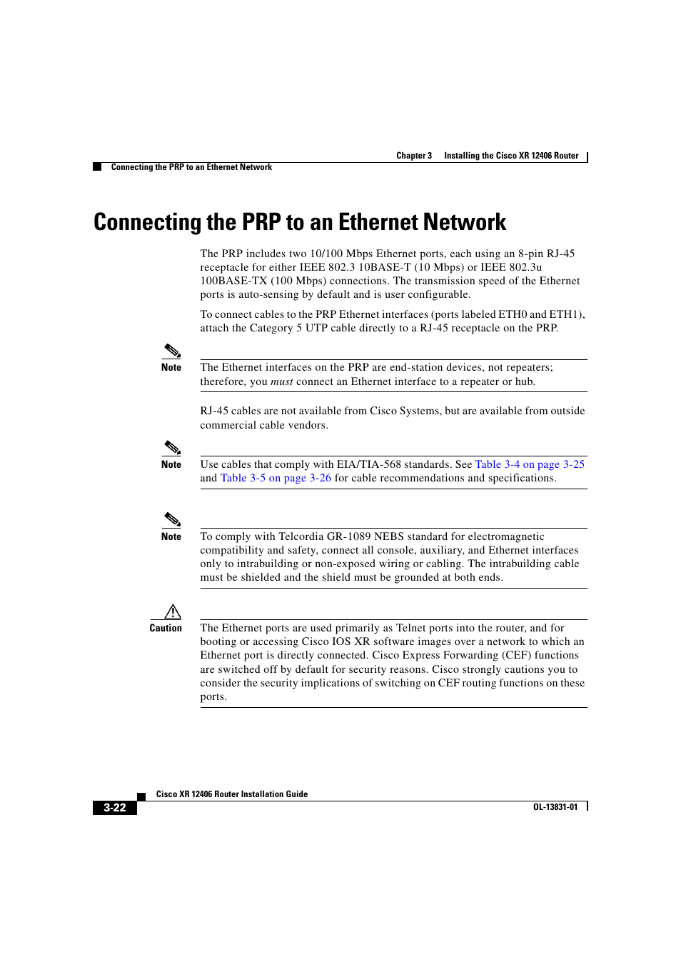 Connecting the prp to an ethernet network | Cisco XR 12406 User Manual | Page 110 / 252