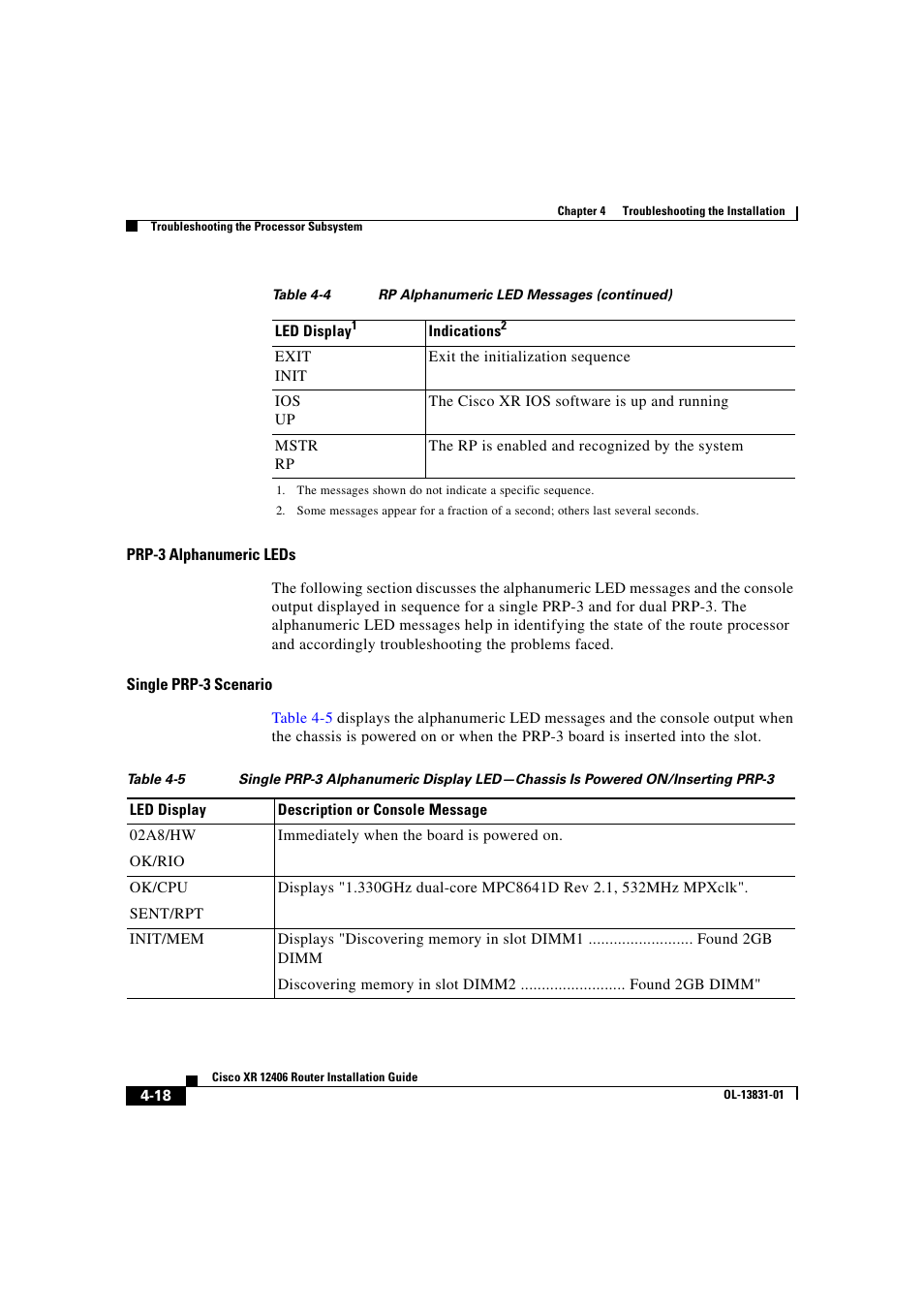 Prp-3 alphanumeric leds, Single prp-3 scenario | Cisco XR 12406 User Manual | Page 148 / 252