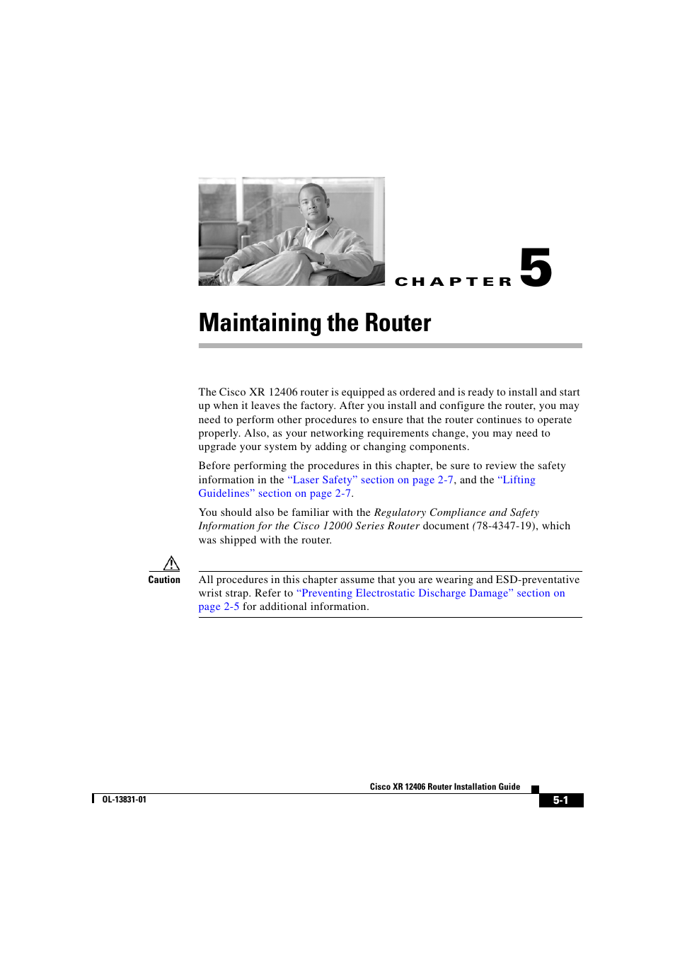 Maintaining the router, C h a p t e r, Chapter 5, “maintaining the router | Cisco XR 12406 User Manual | Page 165 / 252