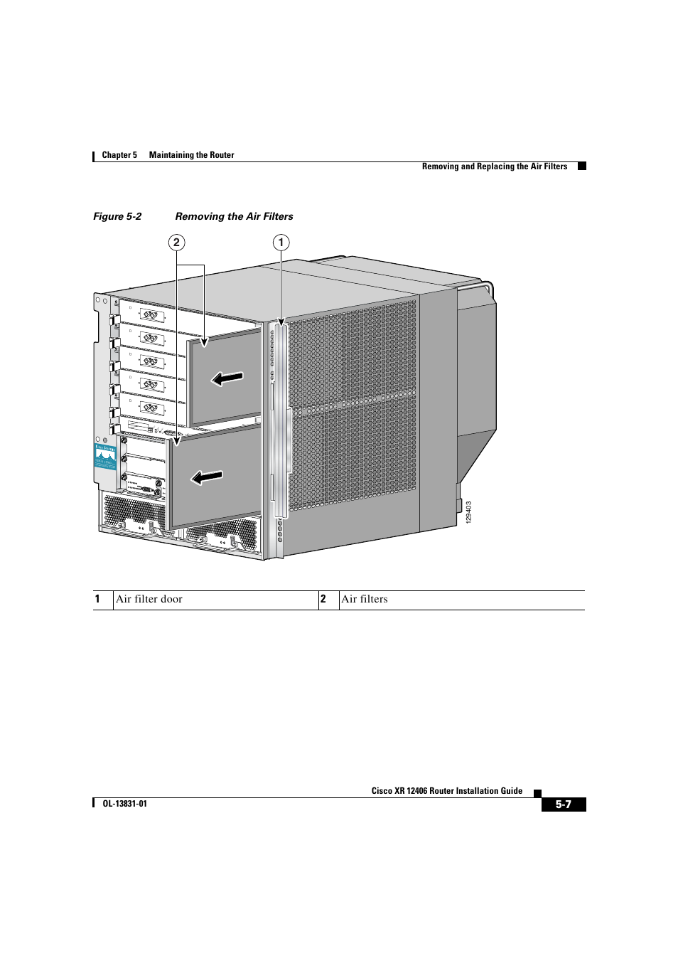 1air filter door 2 air filters | Cisco XR 12406 User Manual | Page 171 / 252