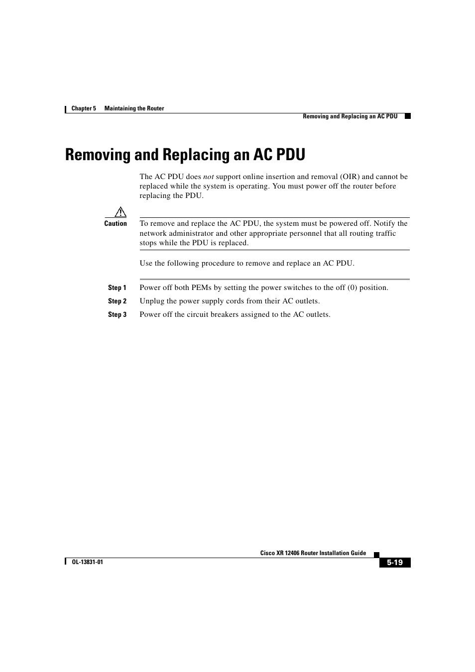 Removing and replacing an ac pdu | Cisco XR 12406 User Manual | Page 183 / 252