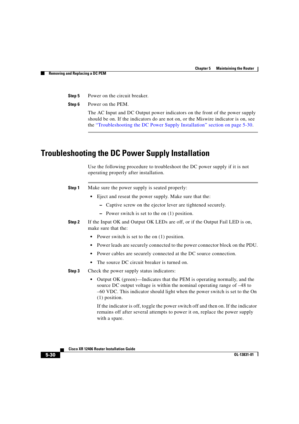 Troubleshooting the dc power supply installation | Cisco XR 12406 User Manual | Page 194 / 252