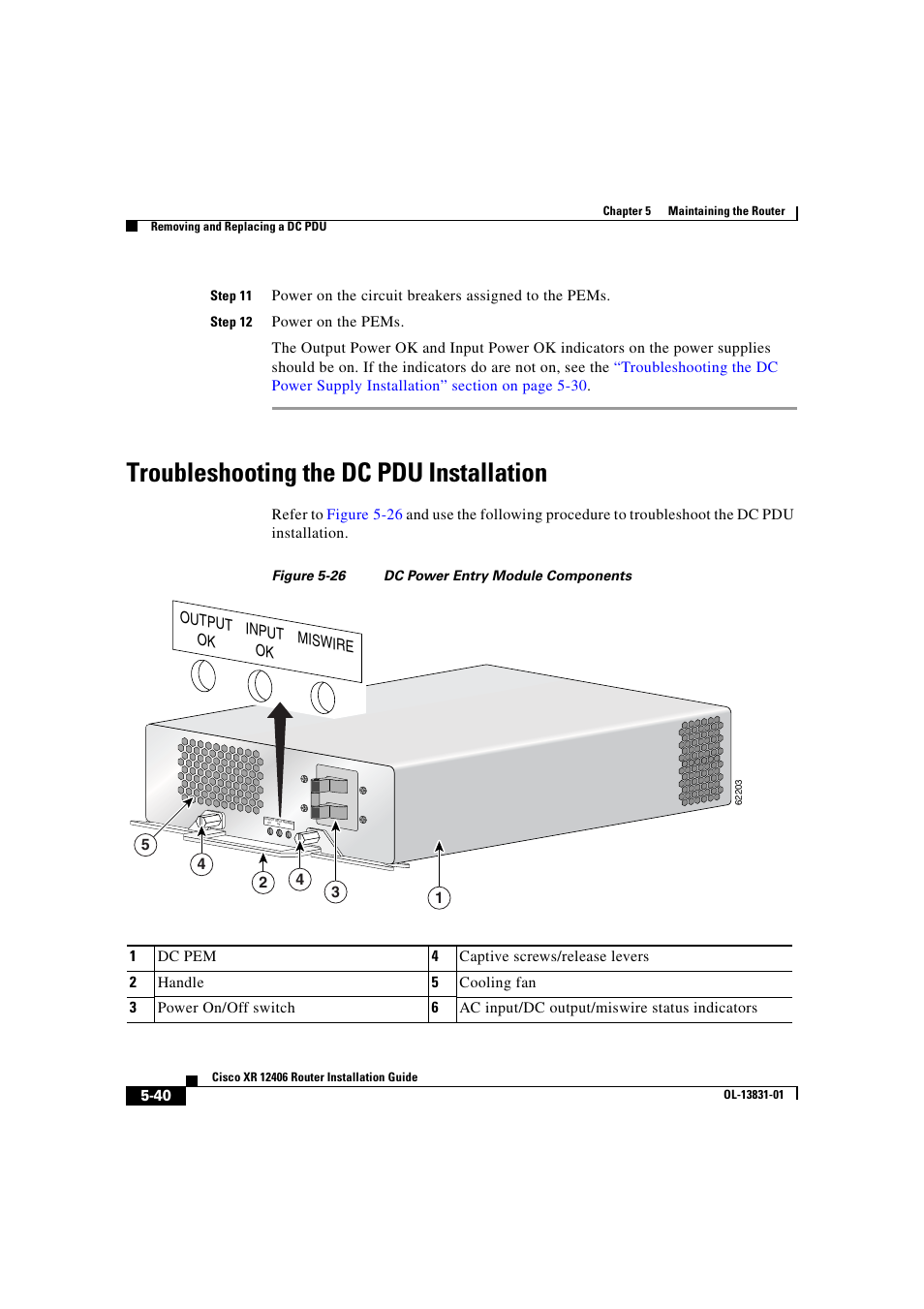 Troubleshooting the dc pdu installation | Cisco XR 12406 User Manual | Page 204 / 252