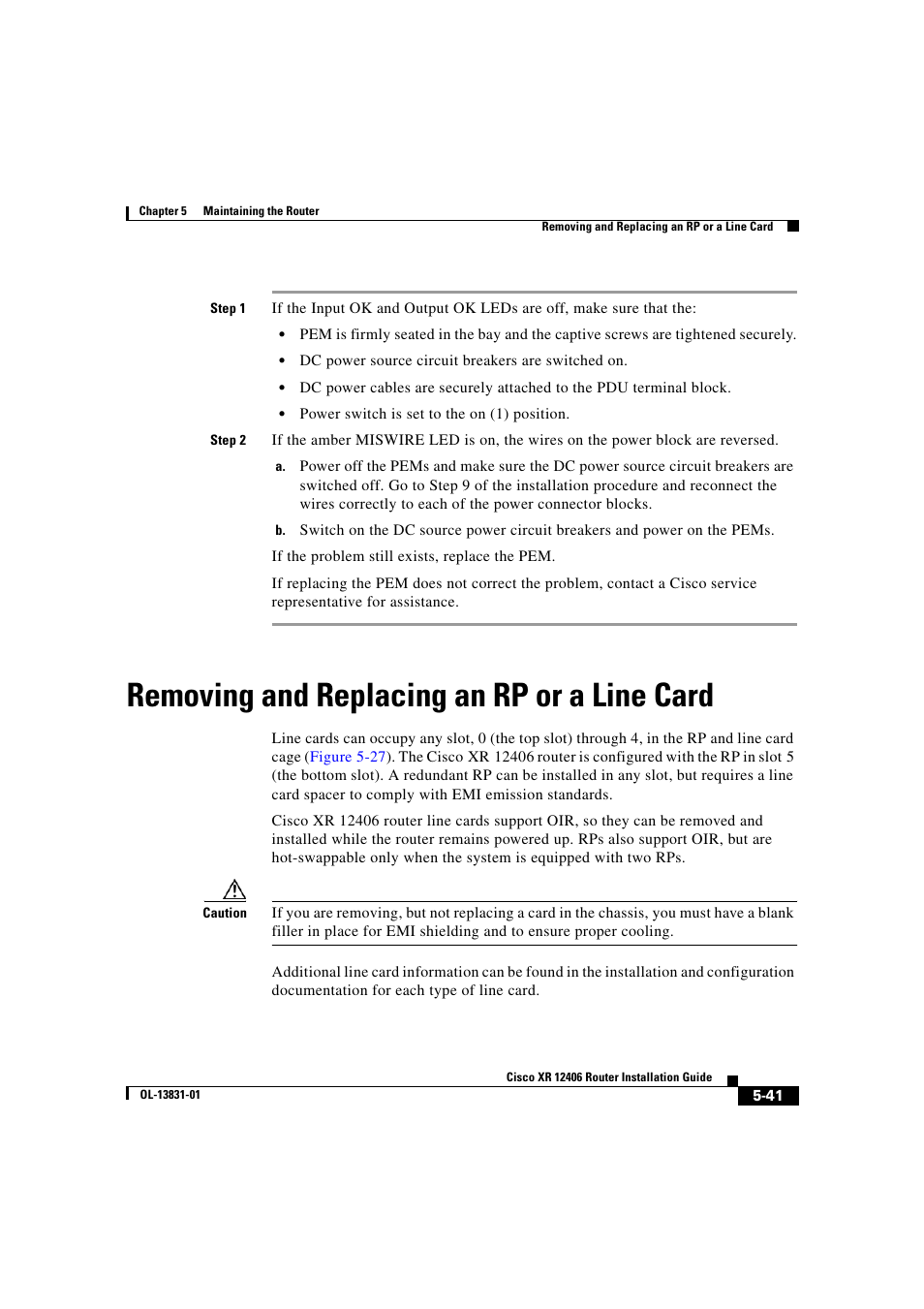 Removing and replacing an rp or a line card | Cisco XR 12406 User Manual | Page 205 / 252