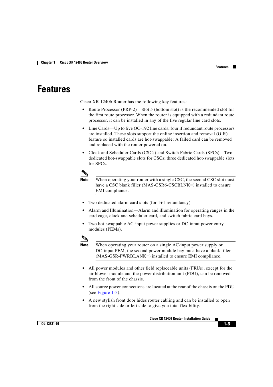 Features | Cisco XR 12406 User Manual | Page 21 / 252