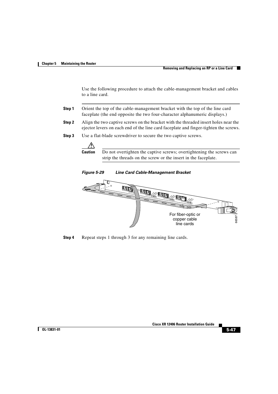 Step 1, Step 2, Step 3 | Caution, For fiber-optic or copper cable line cards | Cisco XR 12406 User Manual | Page 211 / 252