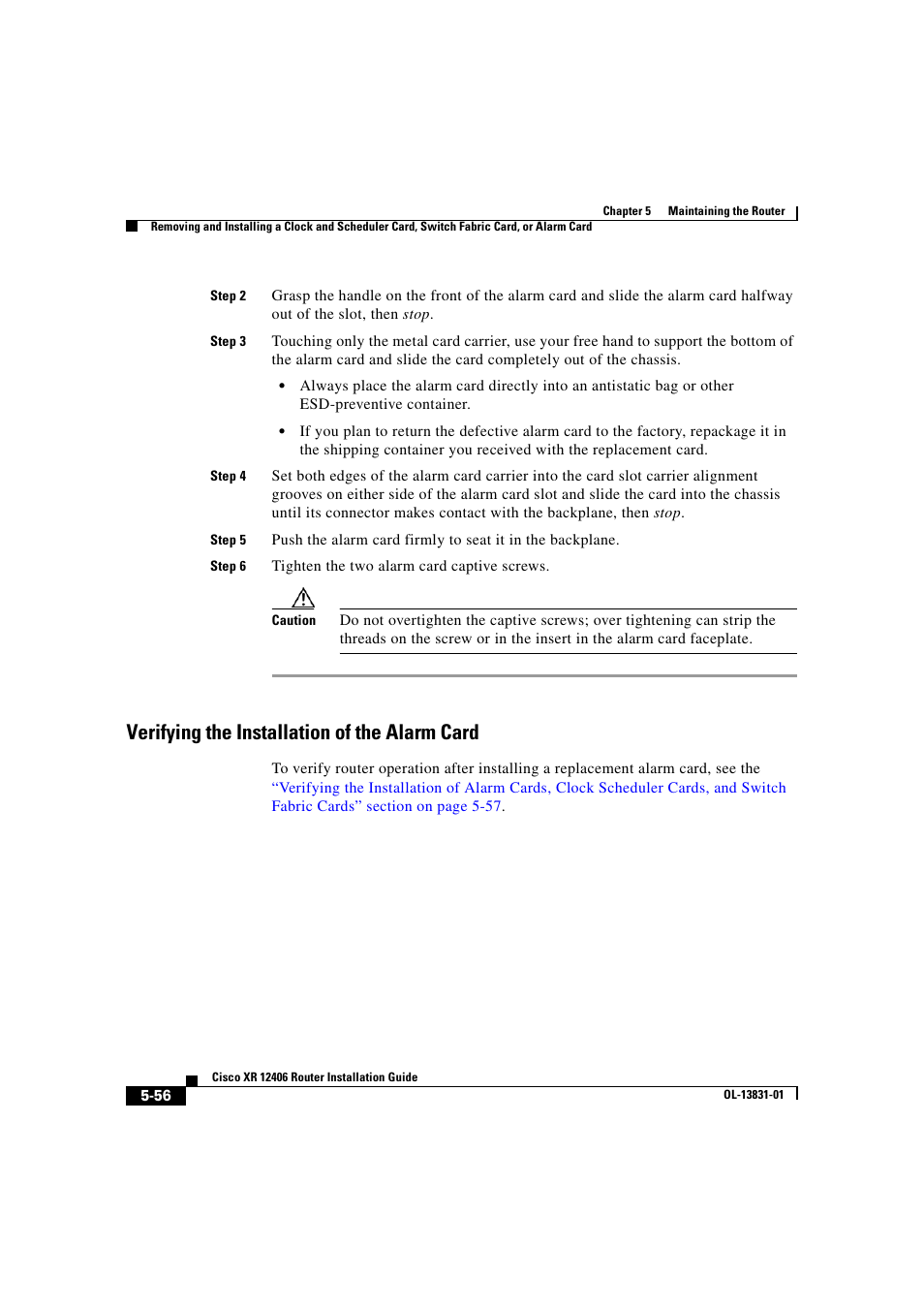 Verifying the installation of the alarm card | Cisco XR 12406 User Manual | Page 220 / 252