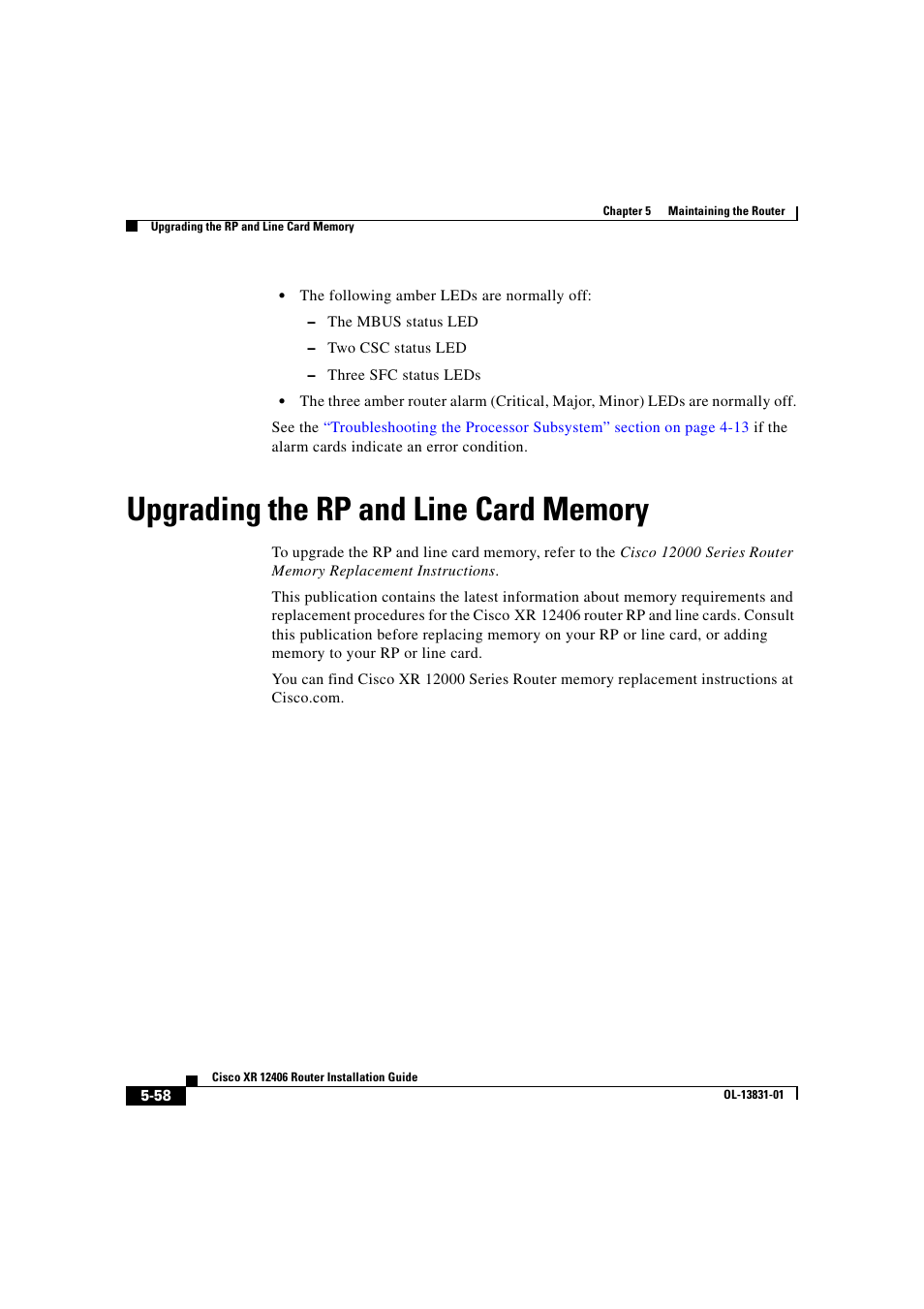 Upgrading the rp and line card memory | Cisco XR 12406 User Manual | Page 222 / 252