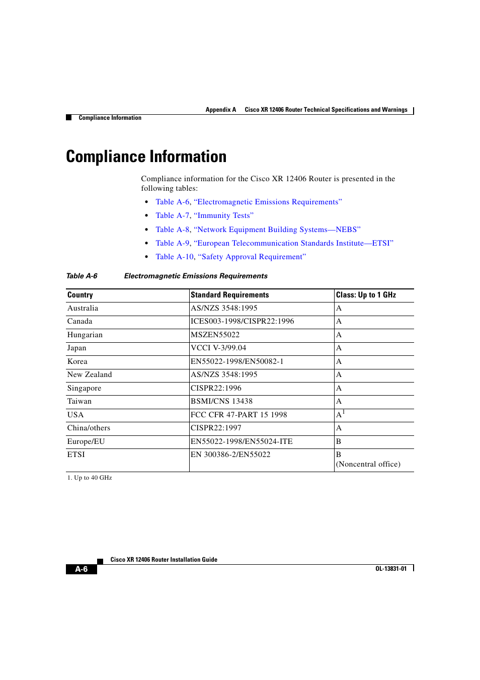 Compliance information | Cisco XR 12406 User Manual | Page 228 / 252