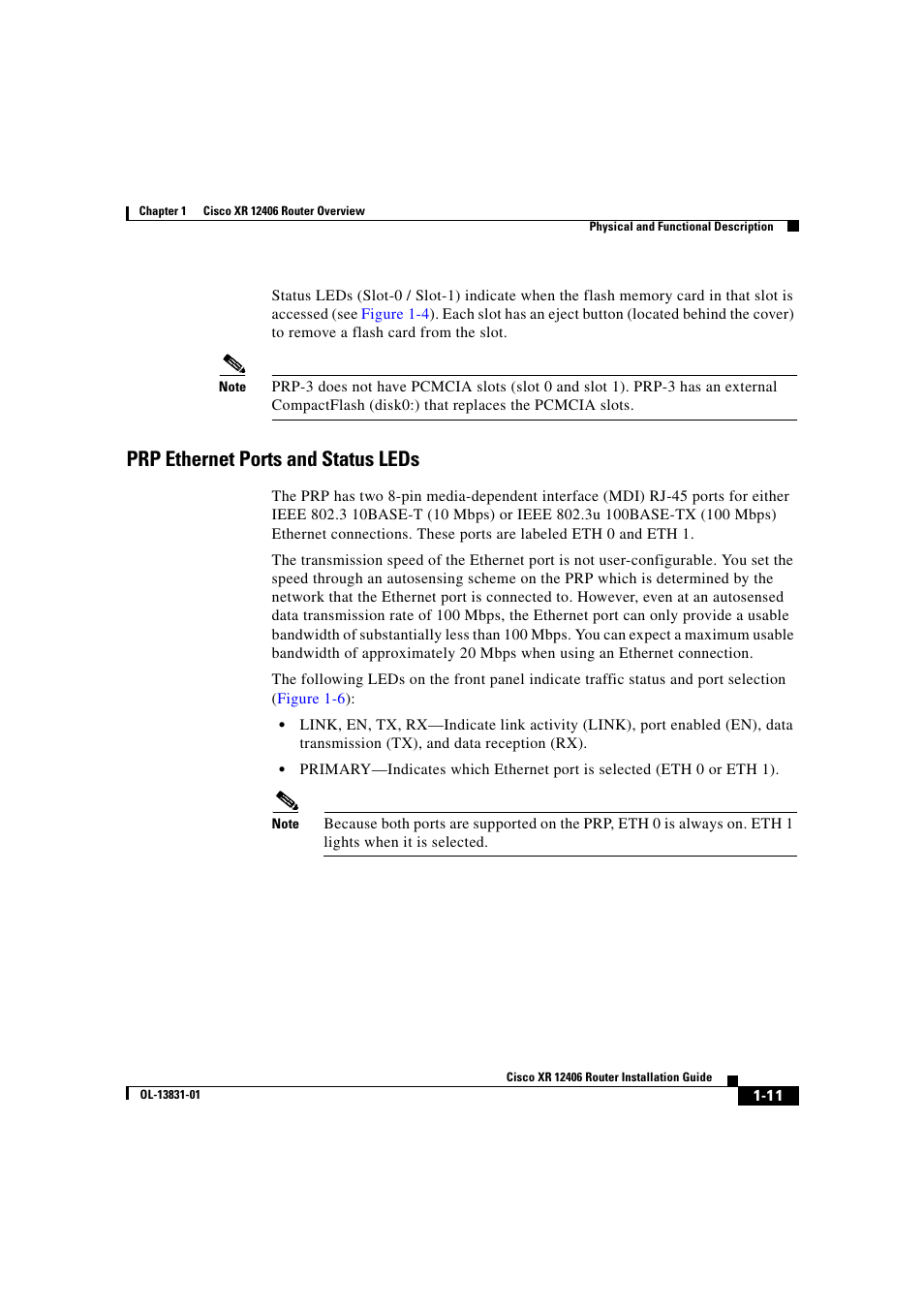 Prp ethernet ports and status leds | Cisco XR 12406 User Manual | Page 27 / 252