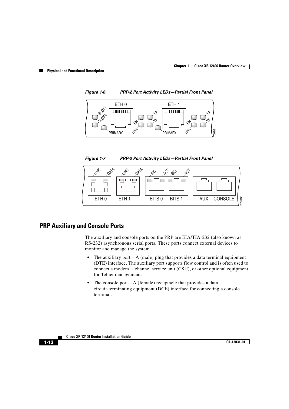 Prp auxiliary and console ports, Figure 1-6 | Cisco XR 12406 User Manual | Page 28 / 252