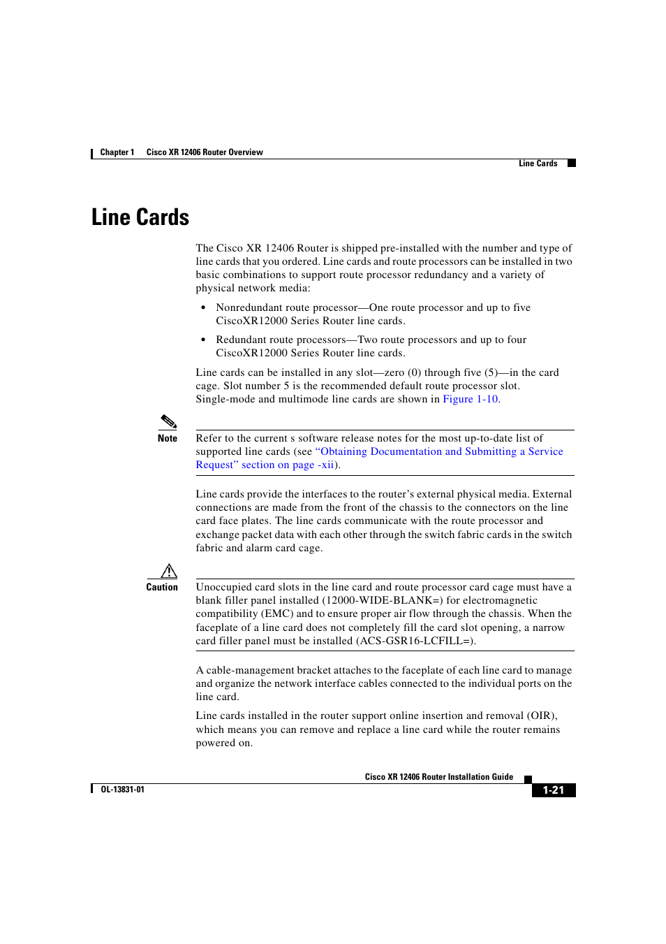 Line cards | Cisco XR 12406 User Manual | Page 37 / 252