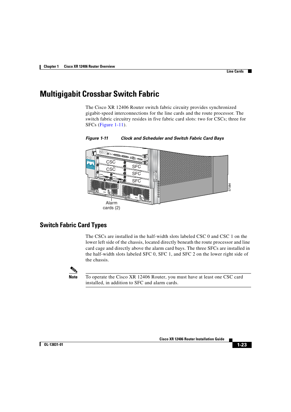 Multigigabit crossbar switch fabric, Switch fabric card types | Cisco XR 12406 User Manual | Page 39 / 252