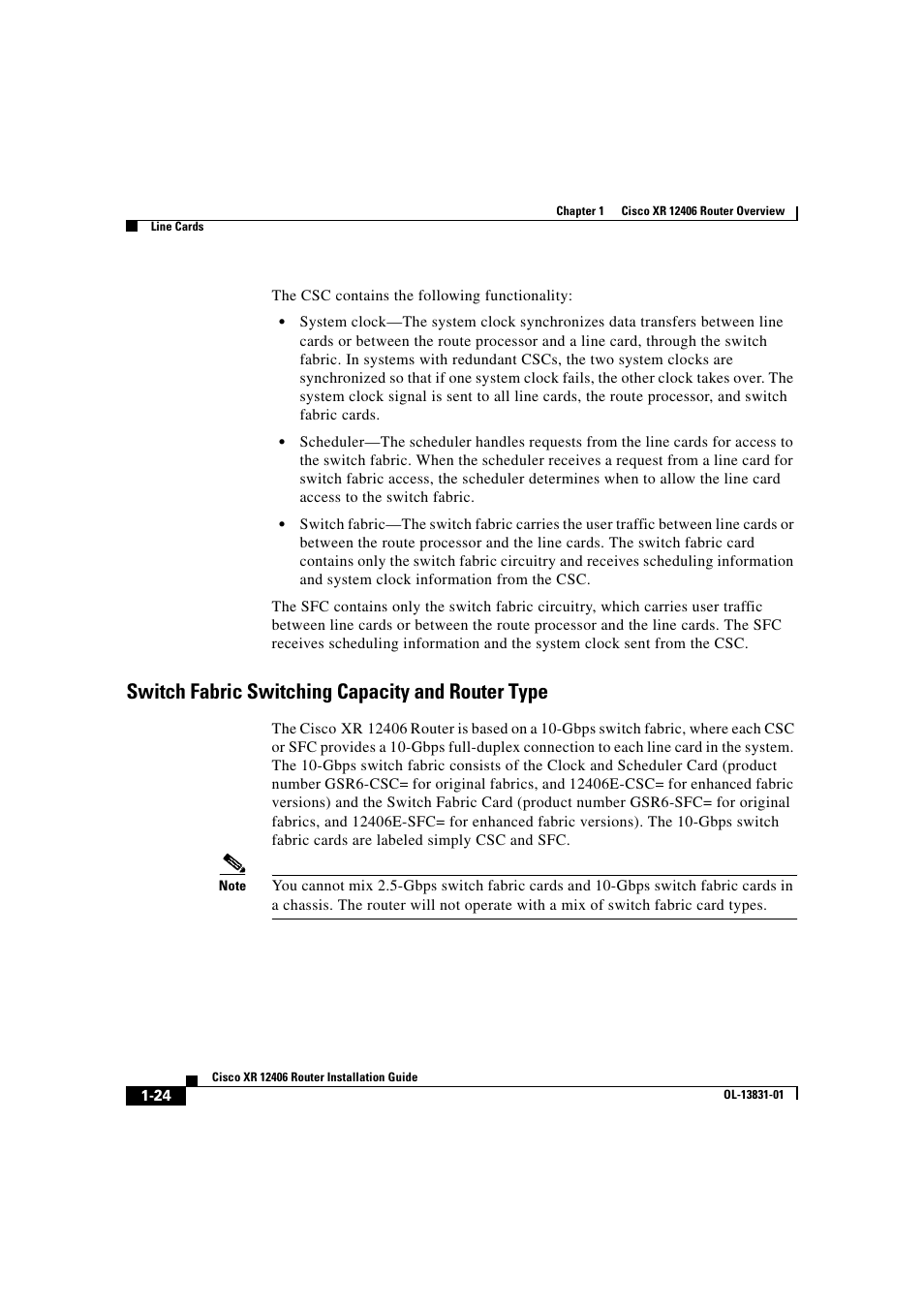 Switch fabric switching capacity and router type | Cisco XR 12406 User Manual | Page 40 / 252