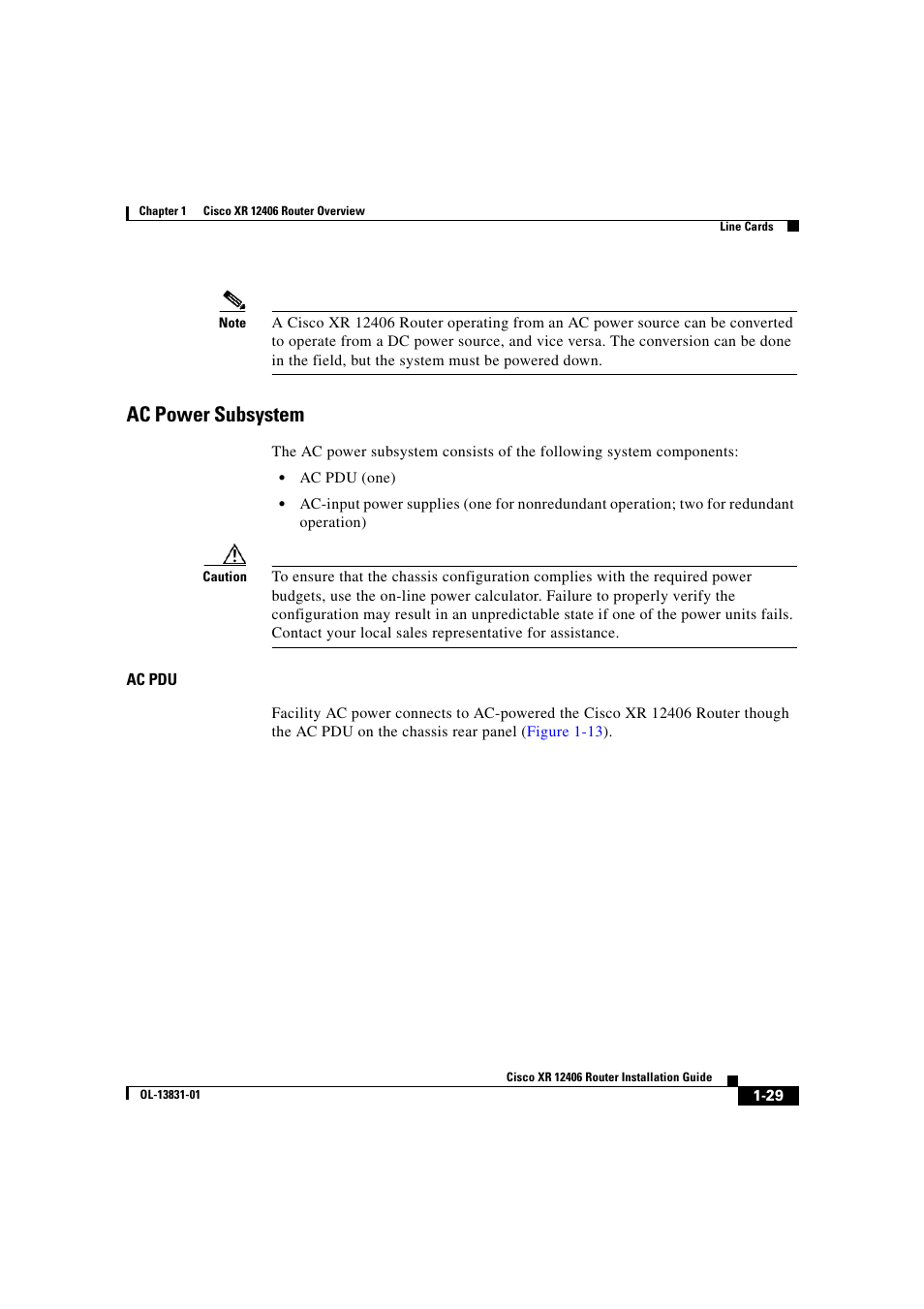 Ac power subsystem | Cisco XR 12406 User Manual | Page 45 / 252