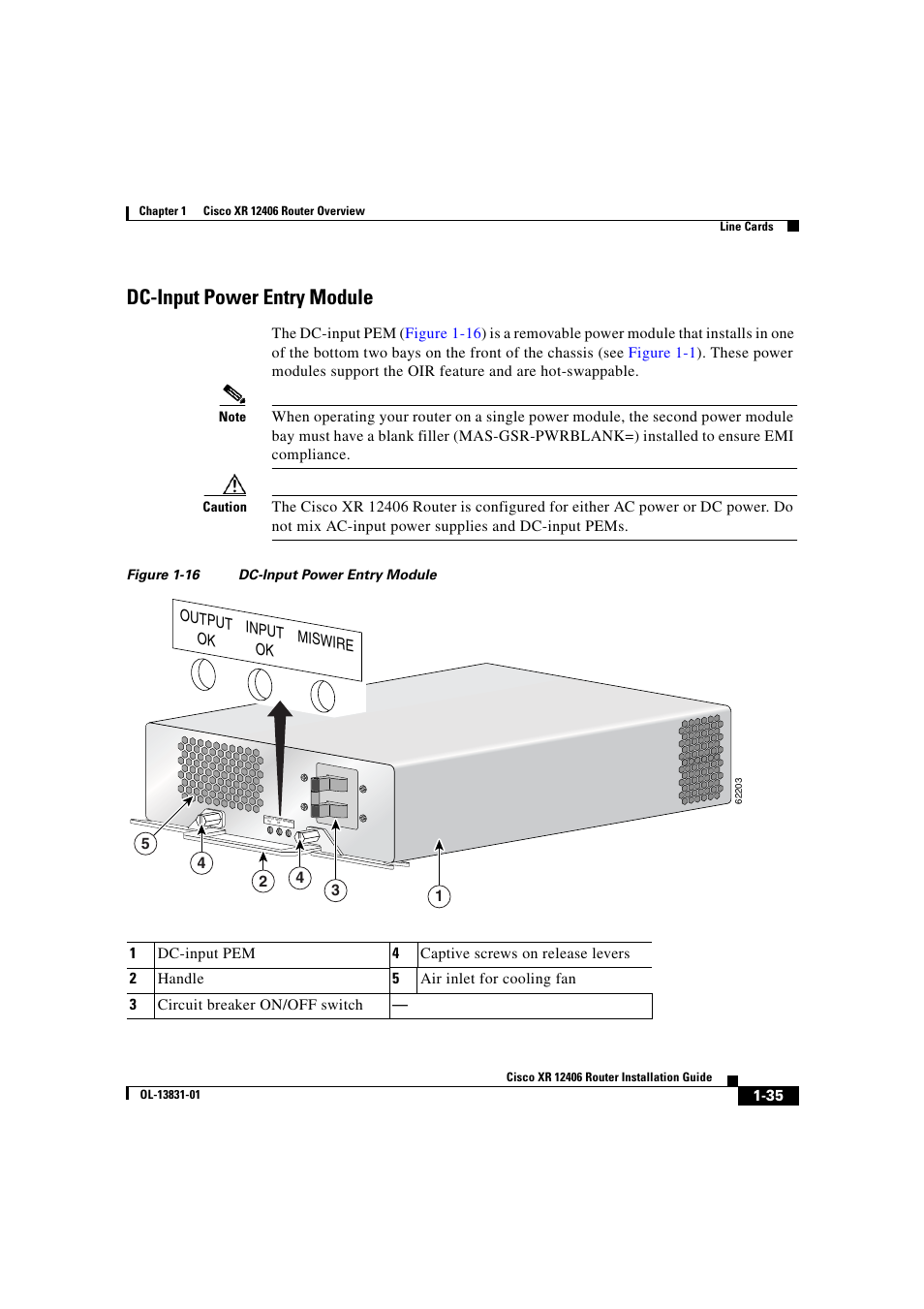 Dc-input power entry module | Cisco XR 12406 User Manual | Page 51 / 252