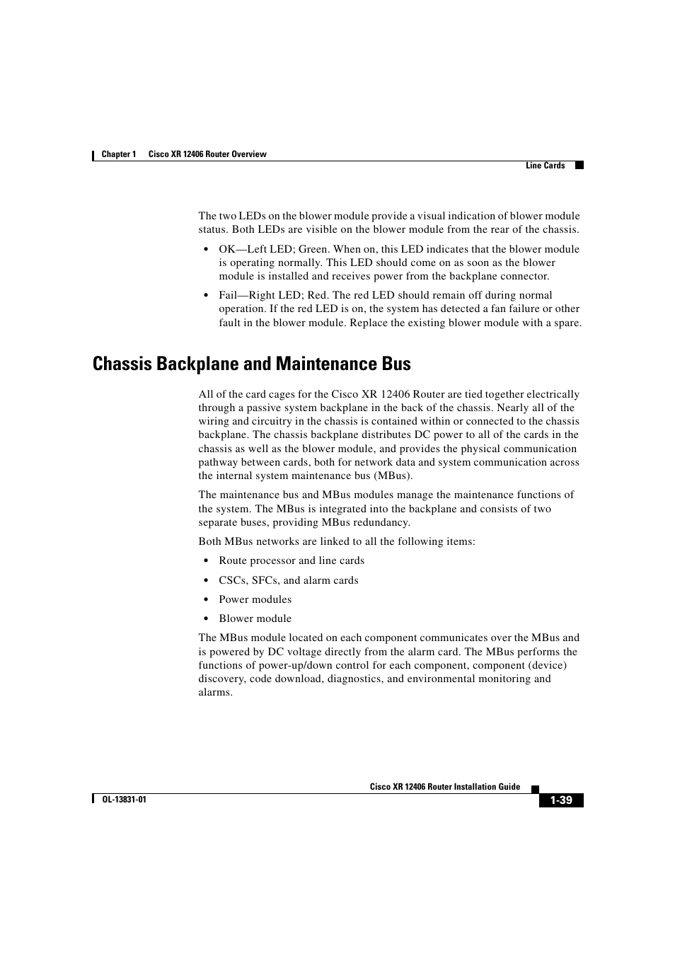 Chassis backplane and maintenance bus | Cisco XR 12406 User Manual | Page 55 / 252