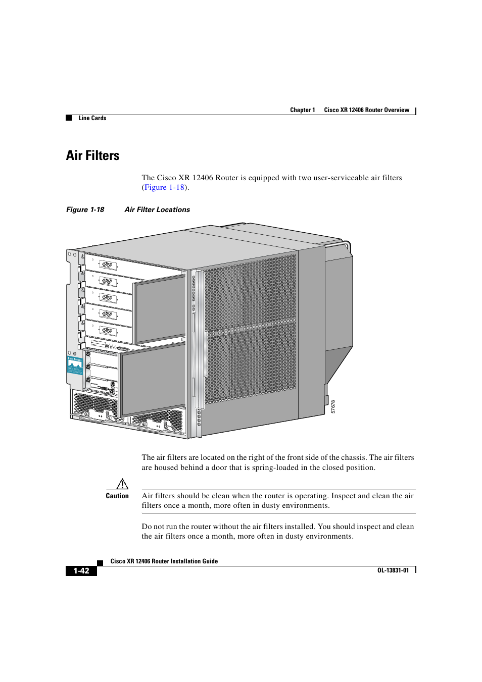 Air filters | Cisco XR 12406 User Manual | Page 58 / 252