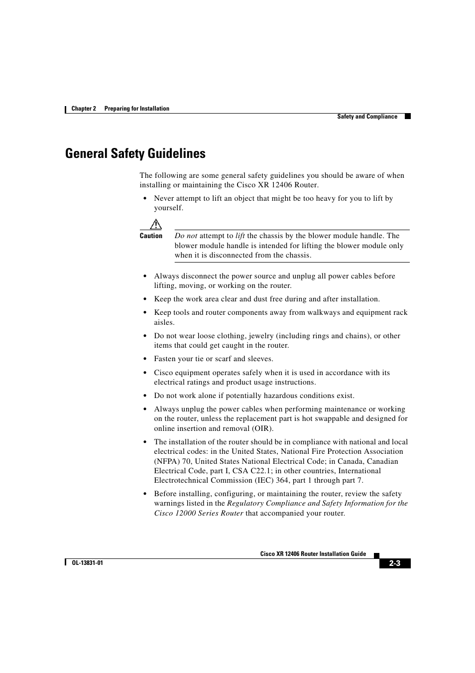 General safety guidelines | Cisco XR 12406 User Manual | Page 67 / 252