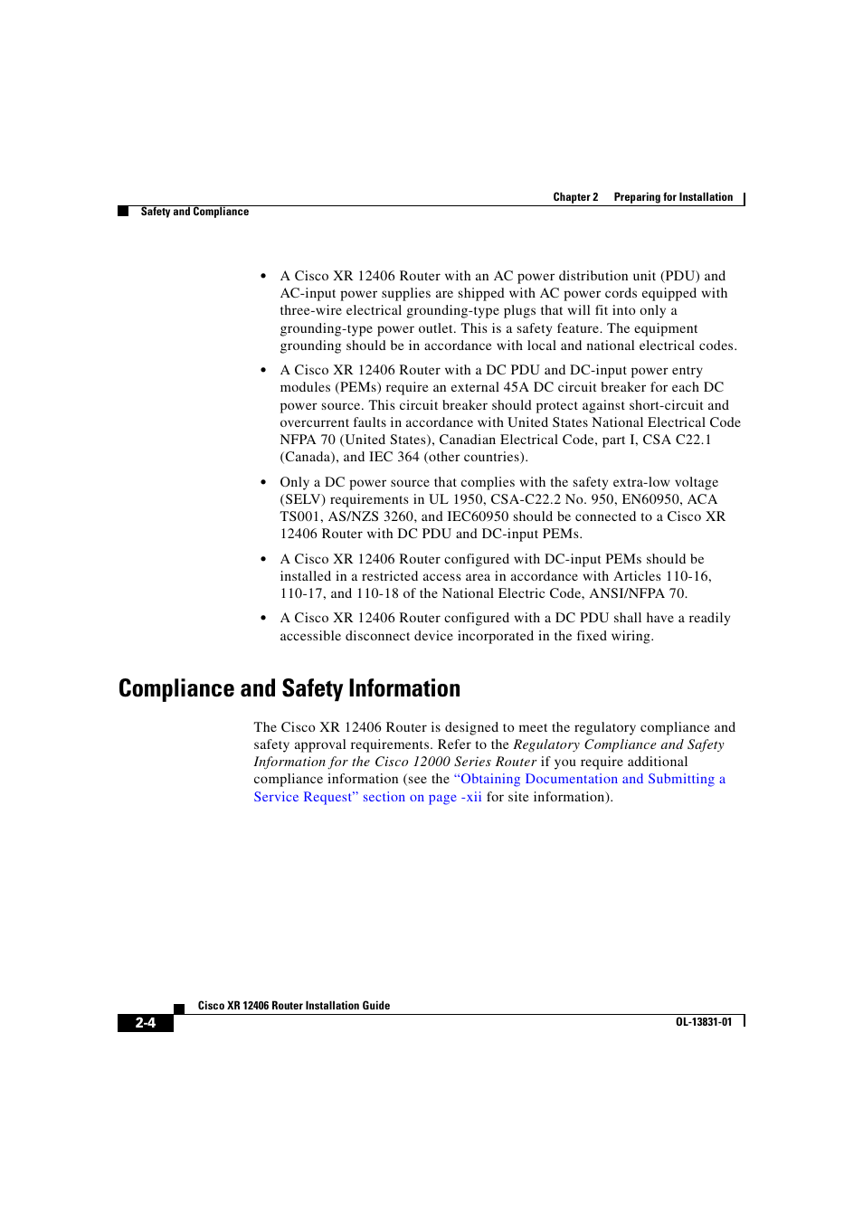 Compliance and safety information | Cisco XR 12406 User Manual | Page 68 / 252