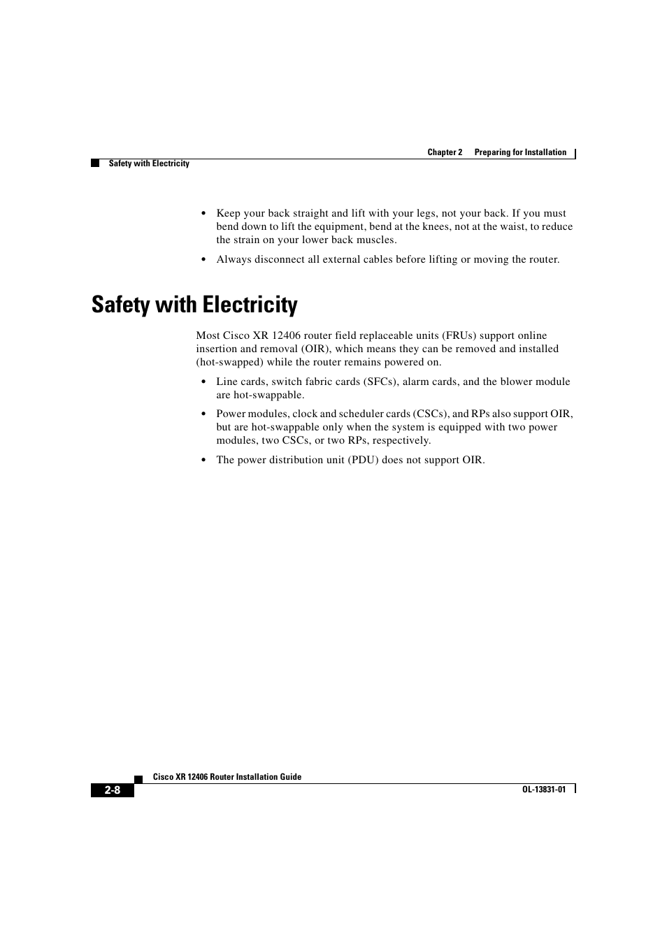 Safety with electricity | Cisco XR 12406 User Manual | Page 72 / 252