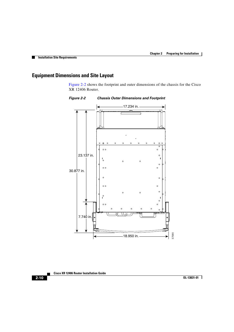 Equipment dimensions and site layout | Cisco XR 12406 User Manual | Page 74 / 252