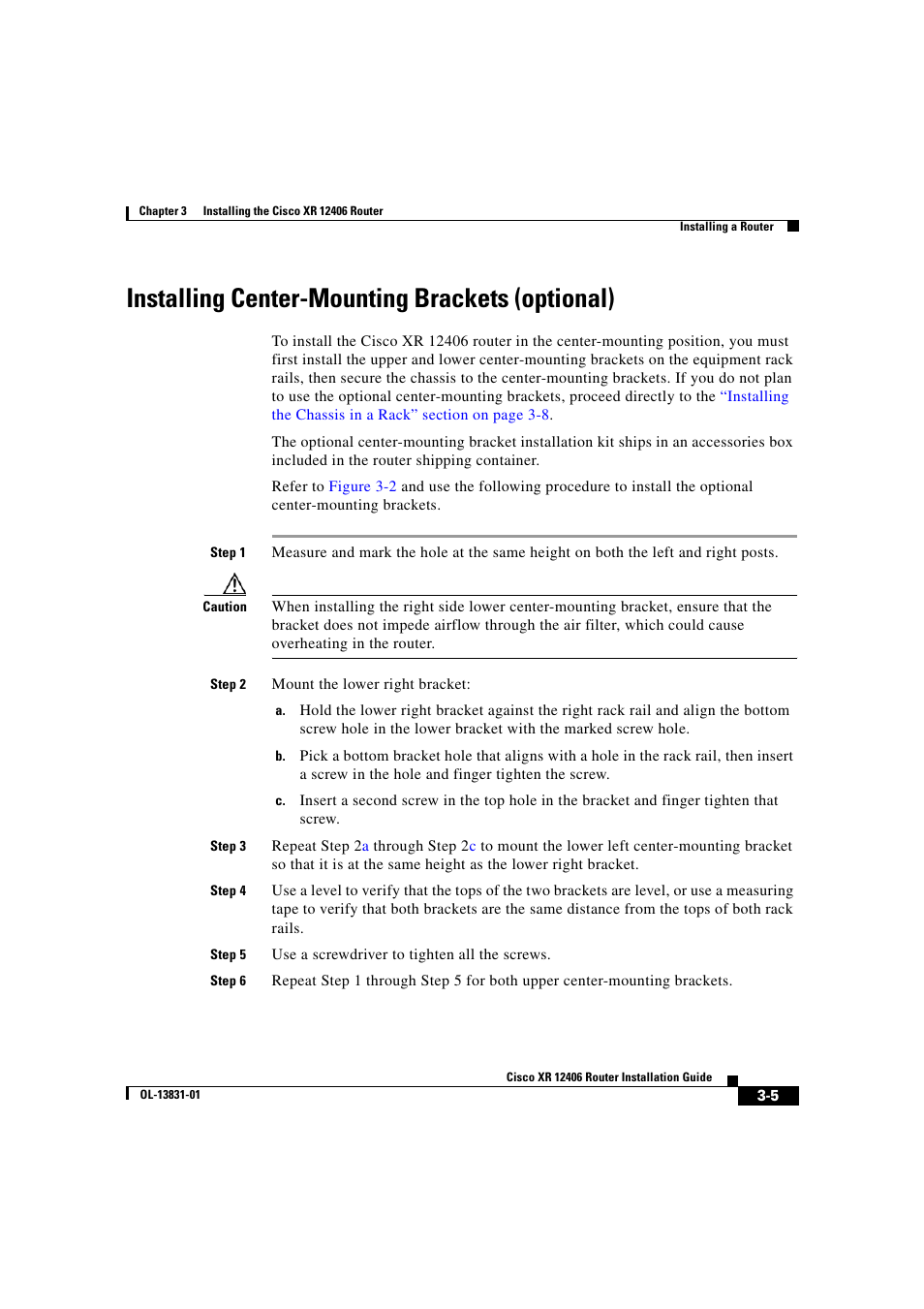 Installing center-mounting brackets (optional) | Cisco XR 12406 User Manual | Page 93 / 252