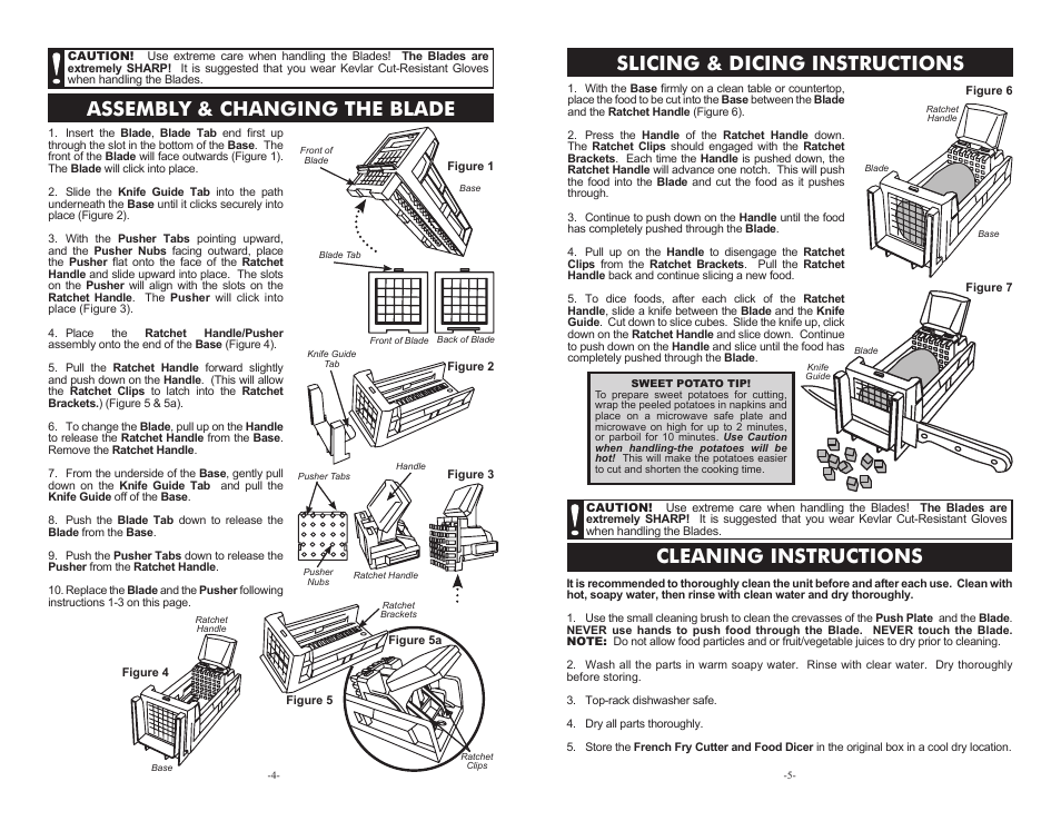 Assembly & changing the blade, Slicing & dicing instructions, Cleaning instructions | Weston French Fry Cutter & Vegetable Dicer User Manual | Page 4 / 4