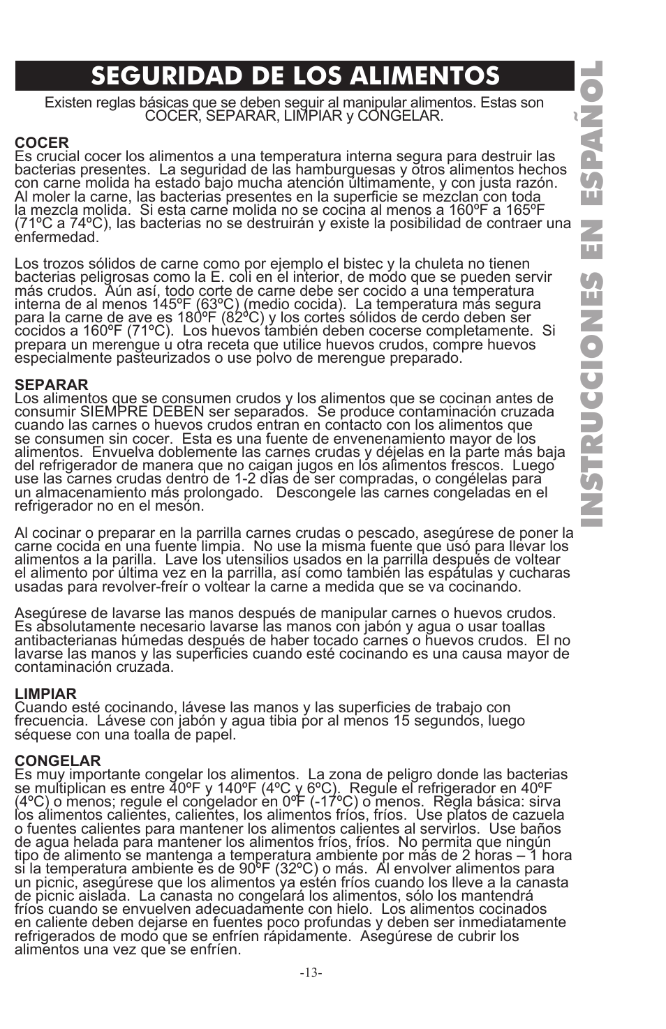Instrucciones en esp añol, Seguridad de los alimentos | Weston Safe Slice Mandoline User Manual | Page 13 / 24