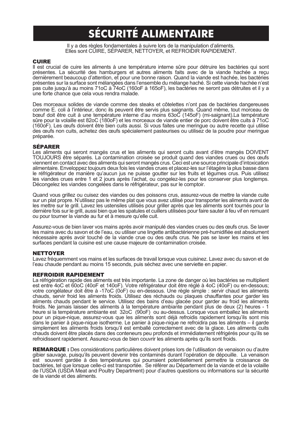 Sécurité alimentaire | Weston Safe Slice Mandoline User Manual | Page 20 / 24