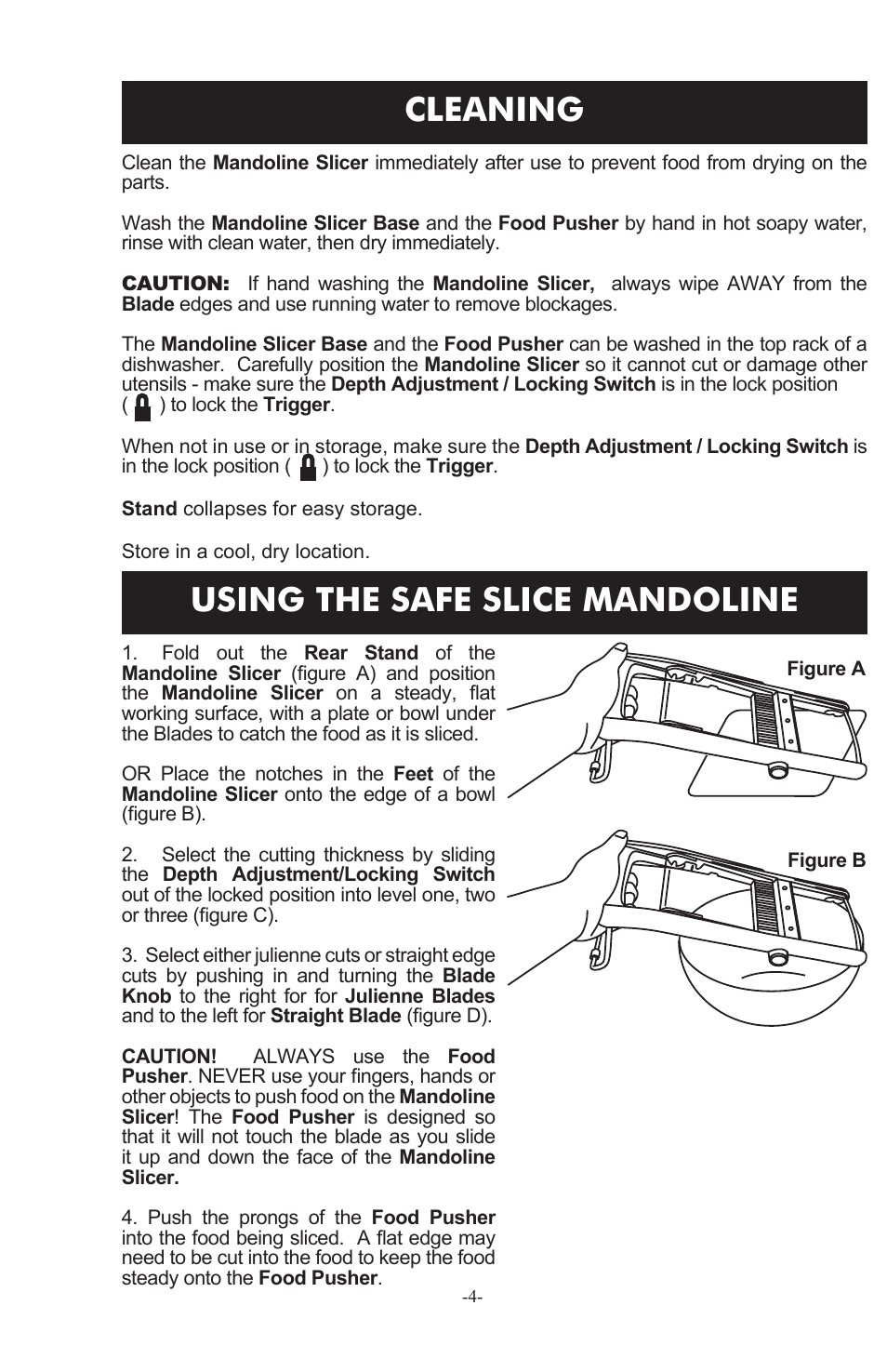 Cleaning, Using the safe slice mandoline | Weston Safe Slice Mandoline User Manual | Page 4 / 24