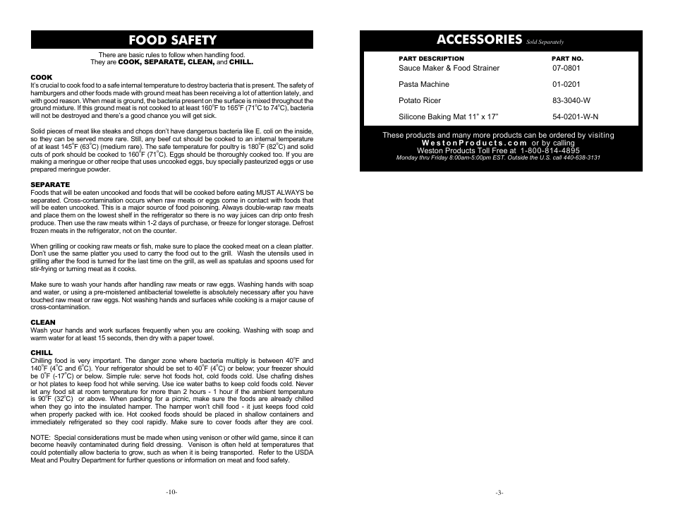 Accessories, Food safety | Weston Multi-Chopper User Manual | Page 3 / 6
