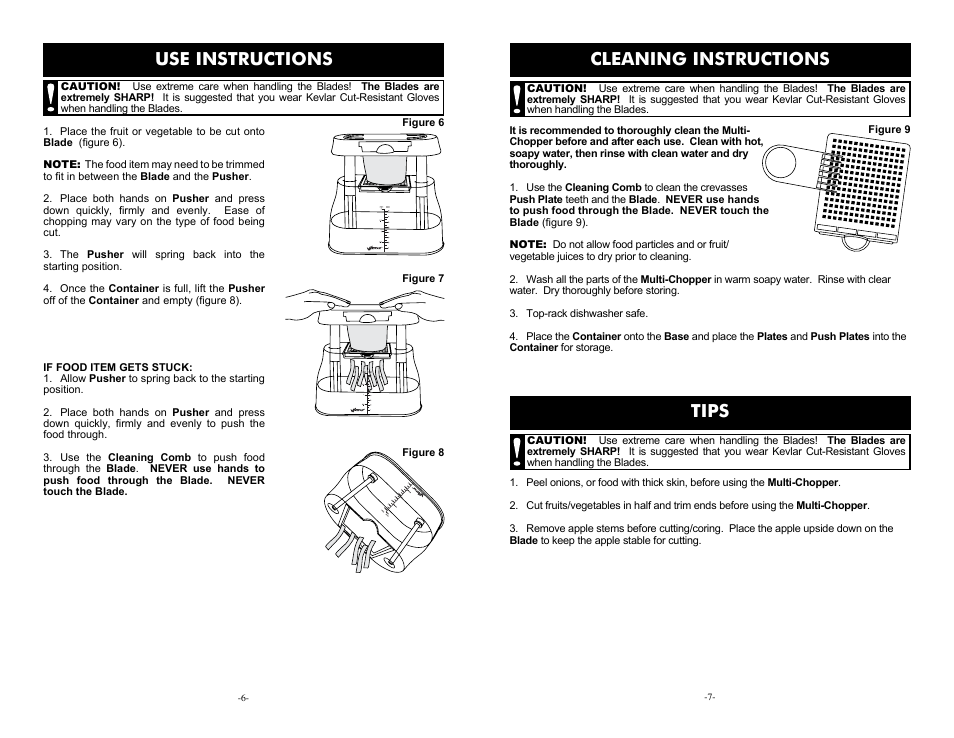 Cleaning instructions, Use instructions, Tips | Weston Multi-Chopper User Manual | Page 6 / 6