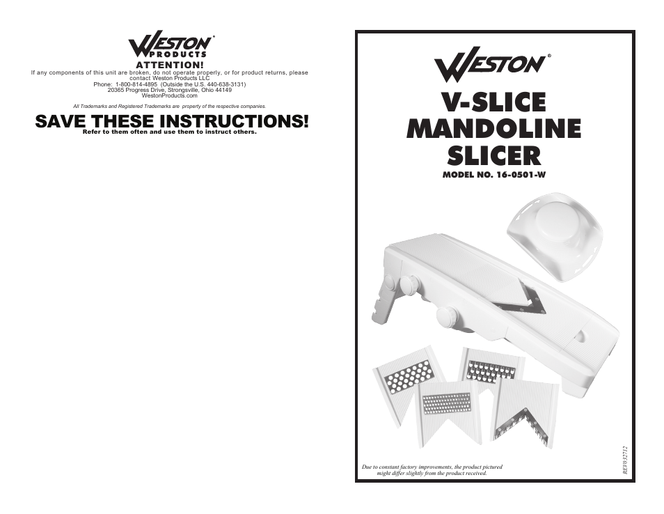 Weston V-Slice Mandoline Slicer User Manual | 6 pages