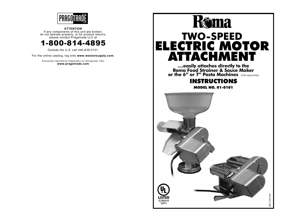 Weston Roma 2-Speed Electric Motor Attachment User Manual | 6 pages