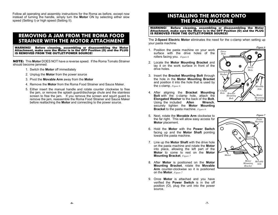 Installing the motor onto the pasta machine | Weston Roma 2-Speed Electric Motor Attachment User Manual | Page 6 / 6