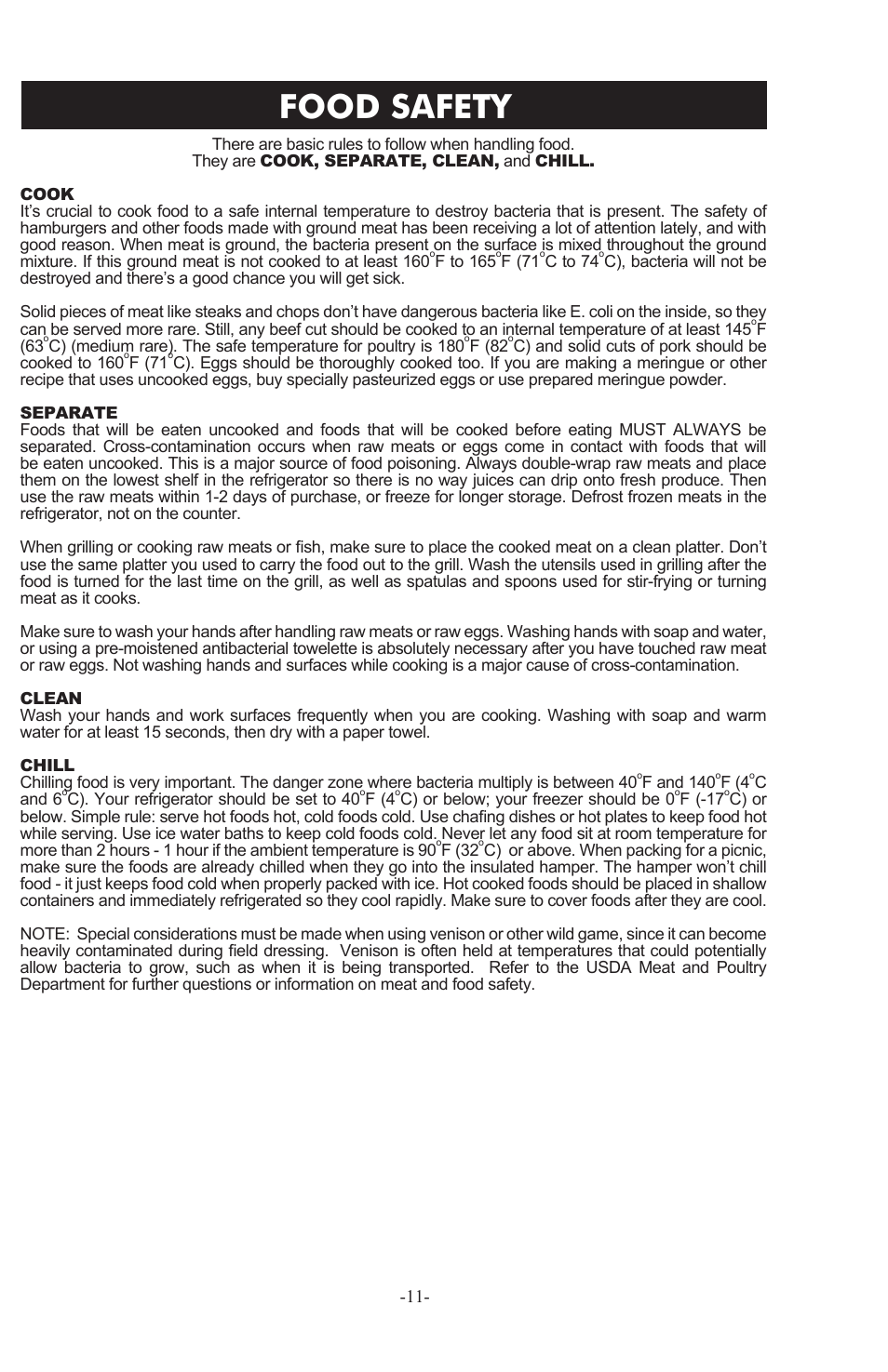 Food safety | Weston Roma Deluxe Electric Tomato Strainer User Manual | Page 11 / 36