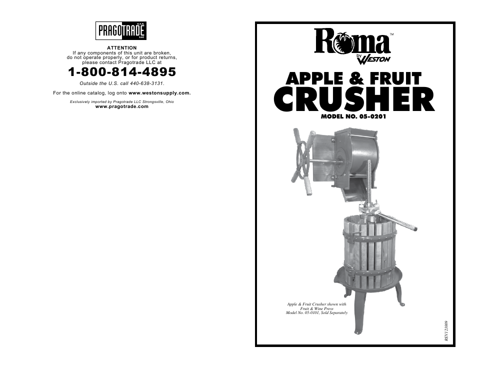 Weston Roma Apple & Fruit Crusher User Manual | 6 pages