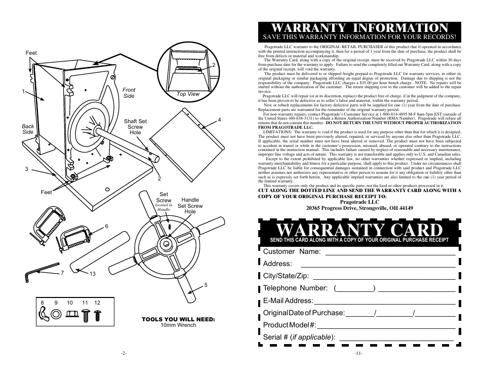Warranty card, Warranty information | Weston Roma Apple & Fruit Crusher User Manual | Page 2 / 6