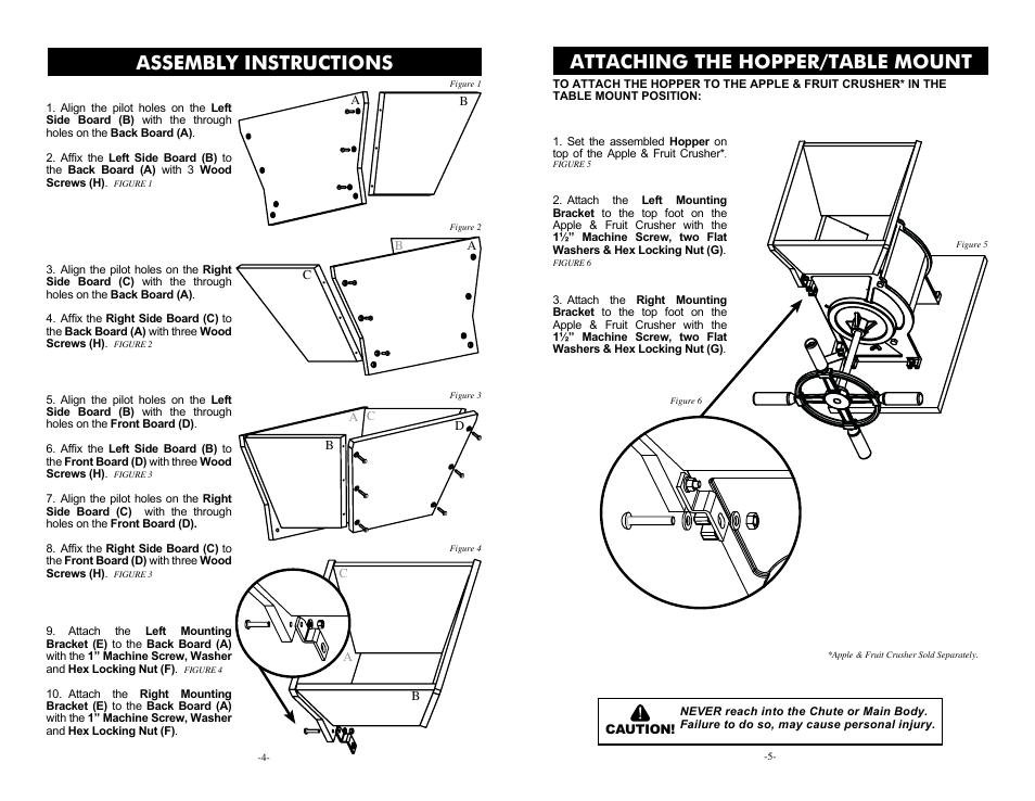 Assembly instructions, Attaching the hopper/table mount | Weston Roma Apple & Fruit Crusher Hopper User Manual | Page 4 / 4