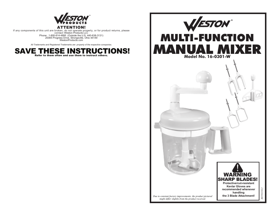 Weston Multi-Function Mixer User Manual | 6 pages