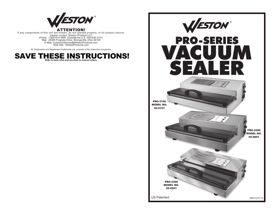 Weston Pro 2300 Vacuum Sealers User Manual | 8 pages