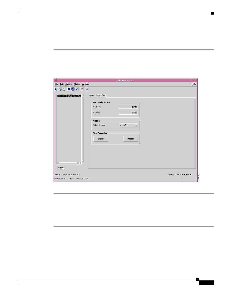Viewing the snmp management window, Modifying snmp community names or version | Cisco 12000/10700 V3.1.1 User Manual | Page 129 / 602