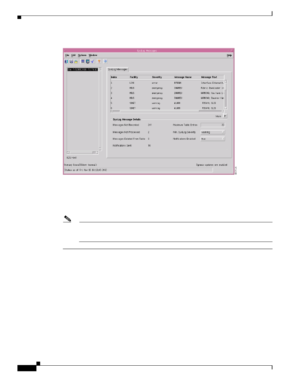 System log window—detailed description, Syslog message tab | Cisco 12000/10700 V3.1.1 User Manual | Page 144 / 602