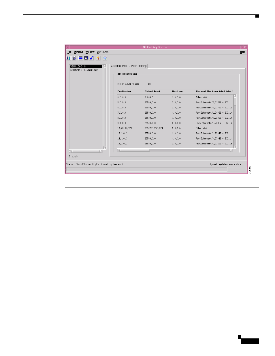 Ip routing status window—detailed description, Classless inter-domain routing tab | Cisco 12000/10700 V3.1.1 User Manual | Page 157 / 602