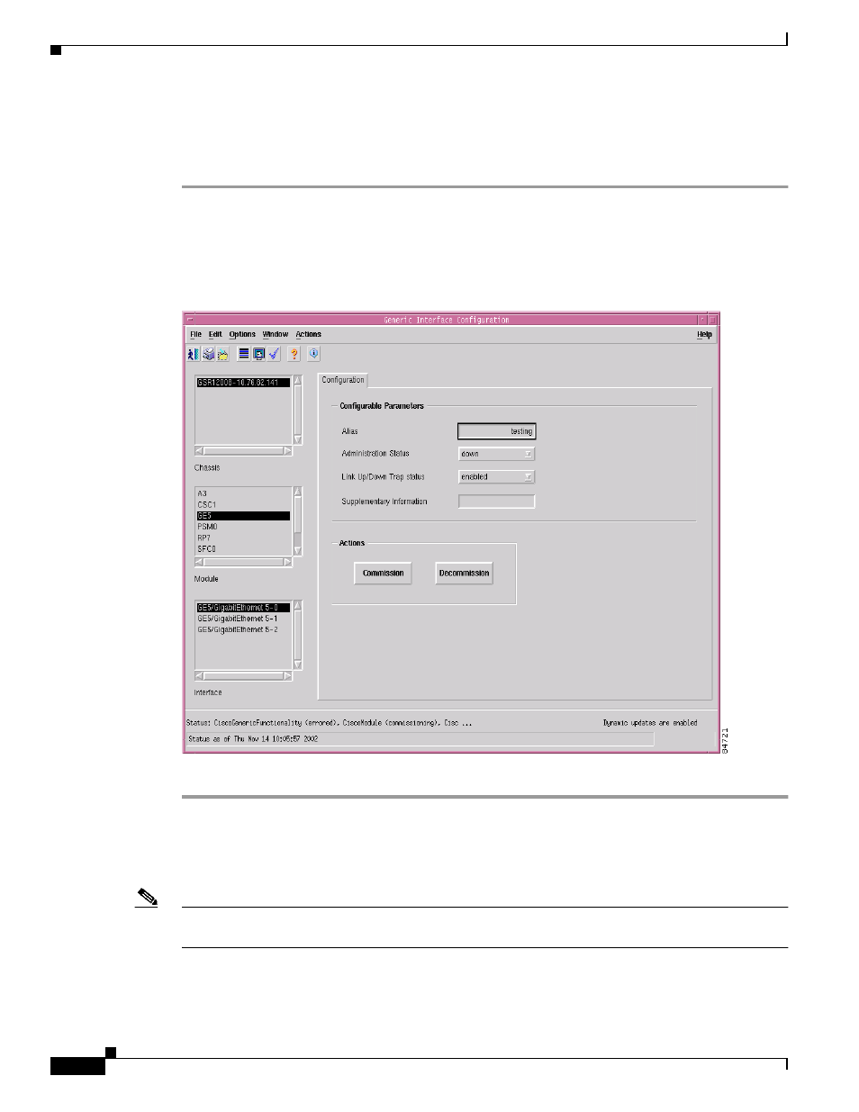 Viewing the generic interface configuration window, Configuring and commissioning a generic interface | Cisco 12000/10700 V3.1.1 User Manual | Page 206 / 602